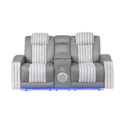 Power reclining loveseat gray faux leather by HouseOfZazla with Bluetooth and sound, 2-seat on Tampa Home & Garden Store