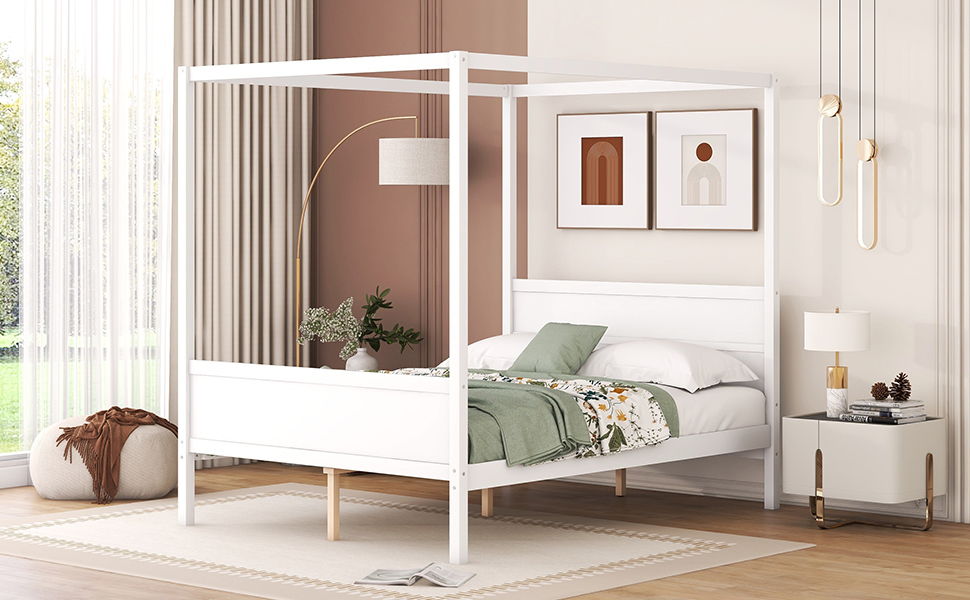 Modern Canopy Platform Bed and Wooden Headboard