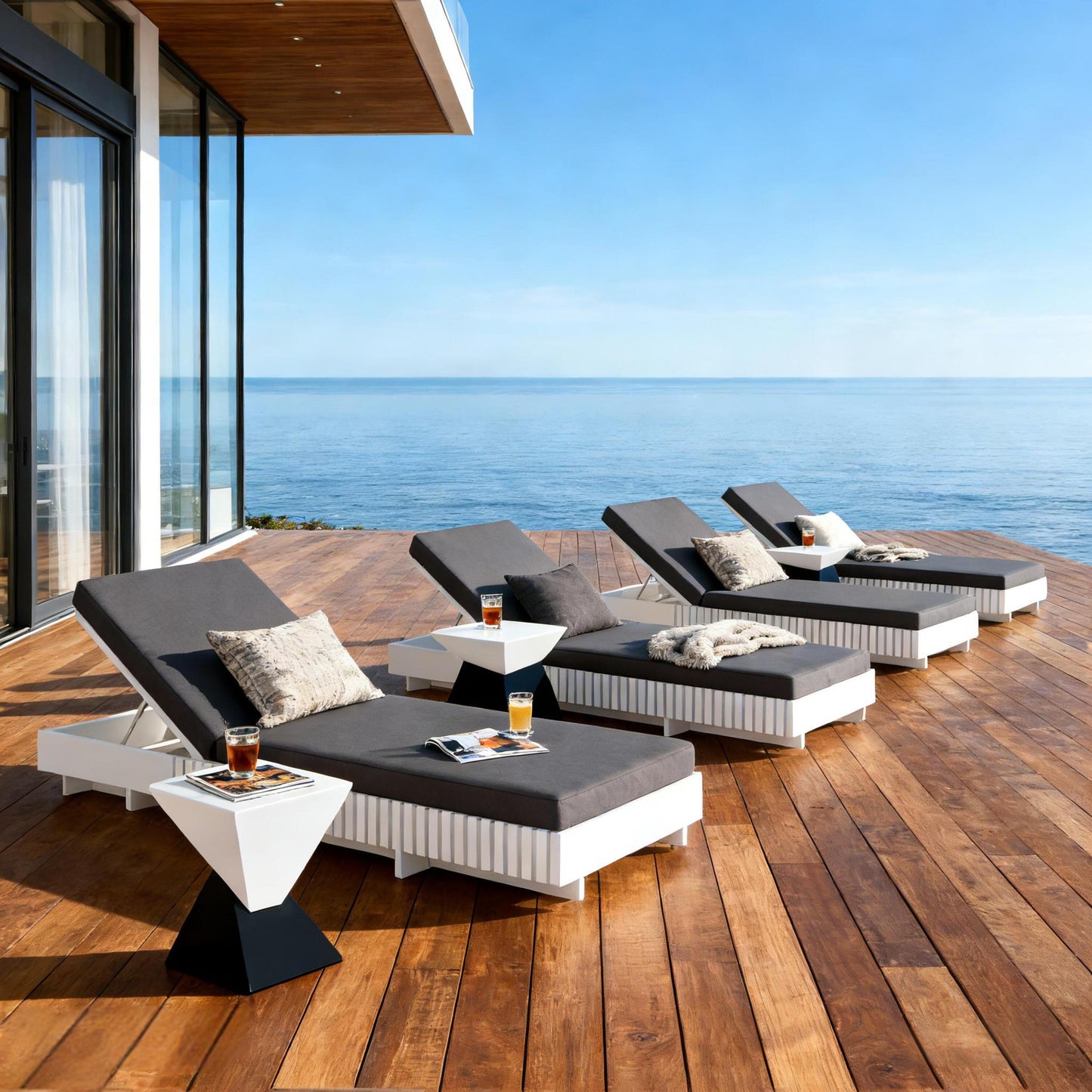 White Acacia Outdoor Lounge with Grey Cushion