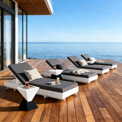 White Acacia Outdoor Lounge with Grey Cushion