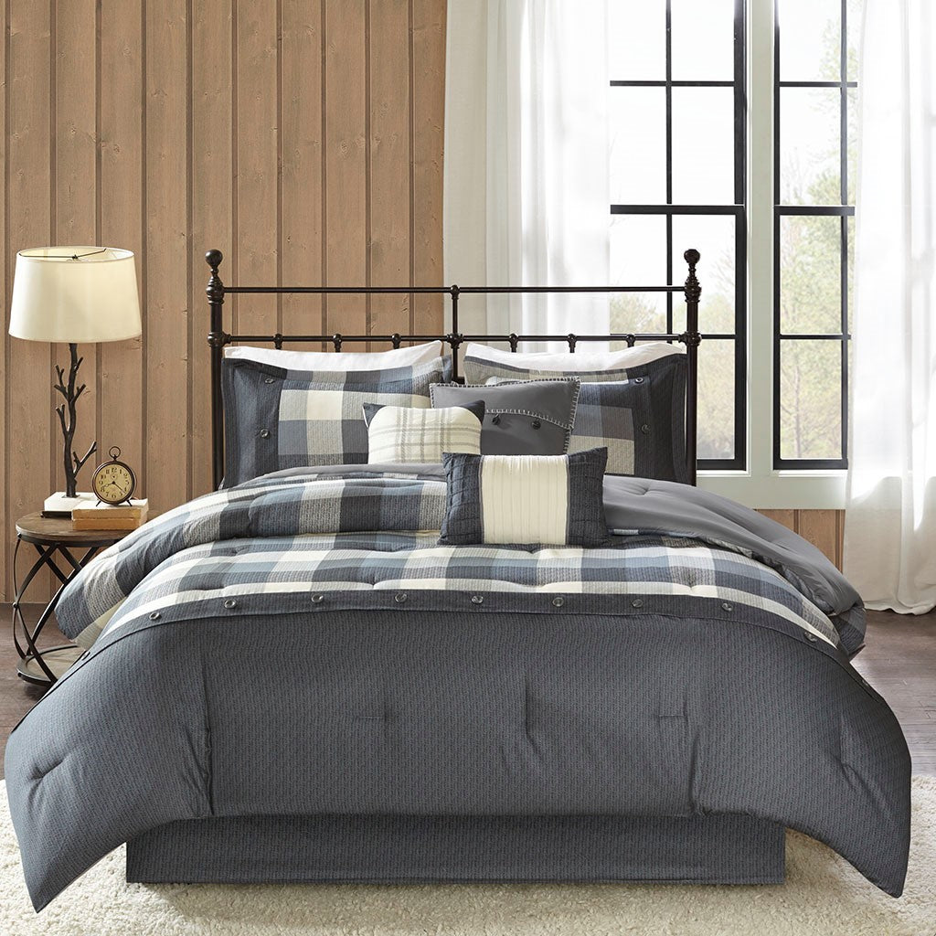 7 Piece Grey King Herringbone Comforter Set