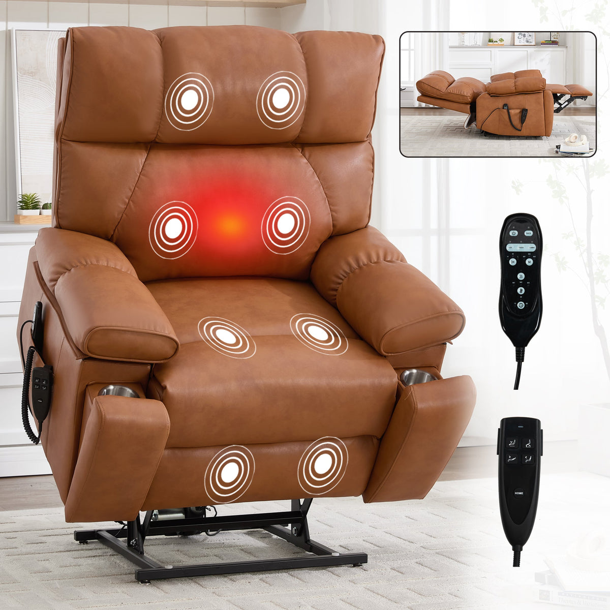 Orange Faux Leather Power Lift Massage Recliner