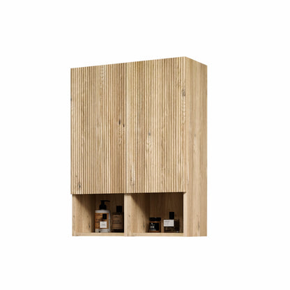 Abay Home Chic Striped Texture Bathroom Storage Cabinet in natural wood finish with open cubbies on Tampa Home & Garden Store