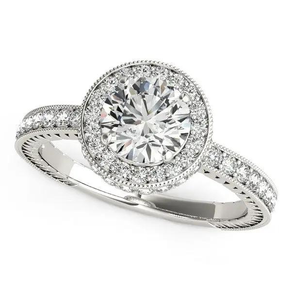 Ring 14k white gold milgrain border halo diamond pave engagement ring 1 1/2 cttw Bids.com on Tampa Home & Garden Store