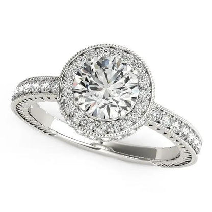 Ring 14k white gold milgrain border halo diamond pave engagement ring 1 1/2 cttw Bids.com on Tampa Home & Garden Store