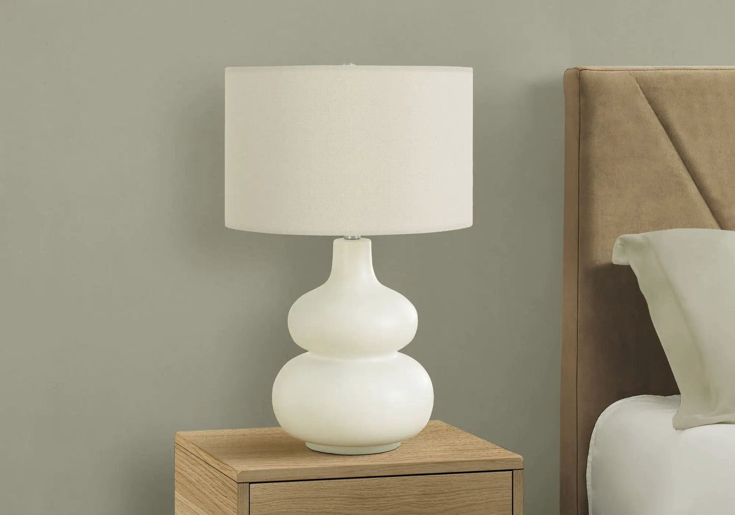 Table lamp cream ceramic stacked-base with fabric shade, contemporary style on Tampa Home & Garden Store