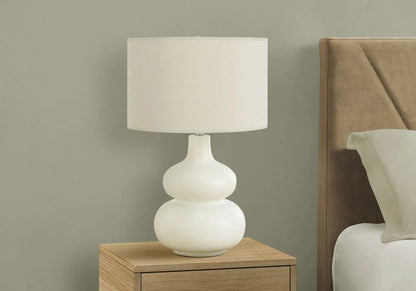 Table lamp cream ceramic stacked-base with fabric shade, contemporary style on Tampa Home & Garden Store