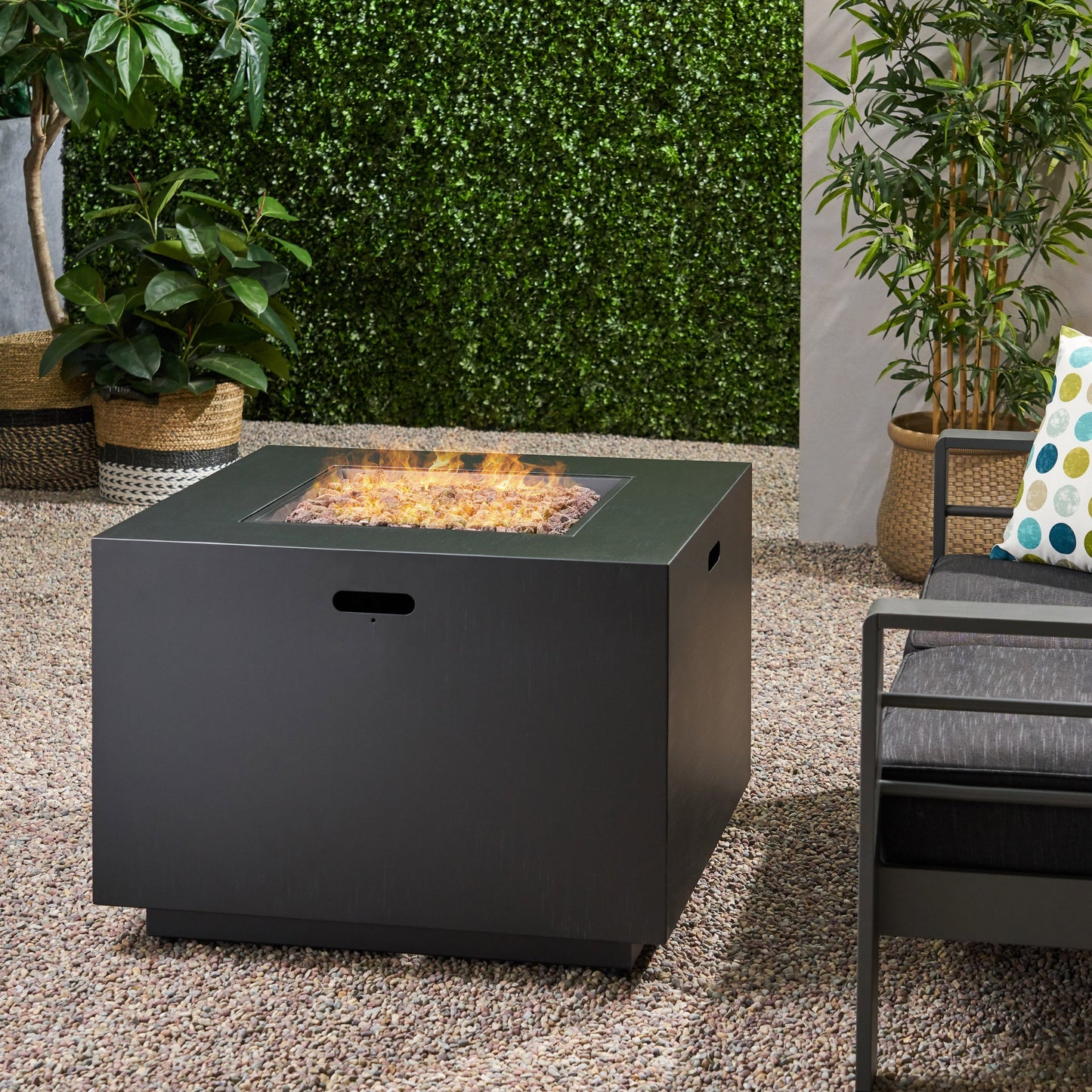 Outdoor Patio Propane Fire Pit square iron, 24 in H x 31 in W, lava rocks HouseOfZazla on Tampa Home & Garden Store