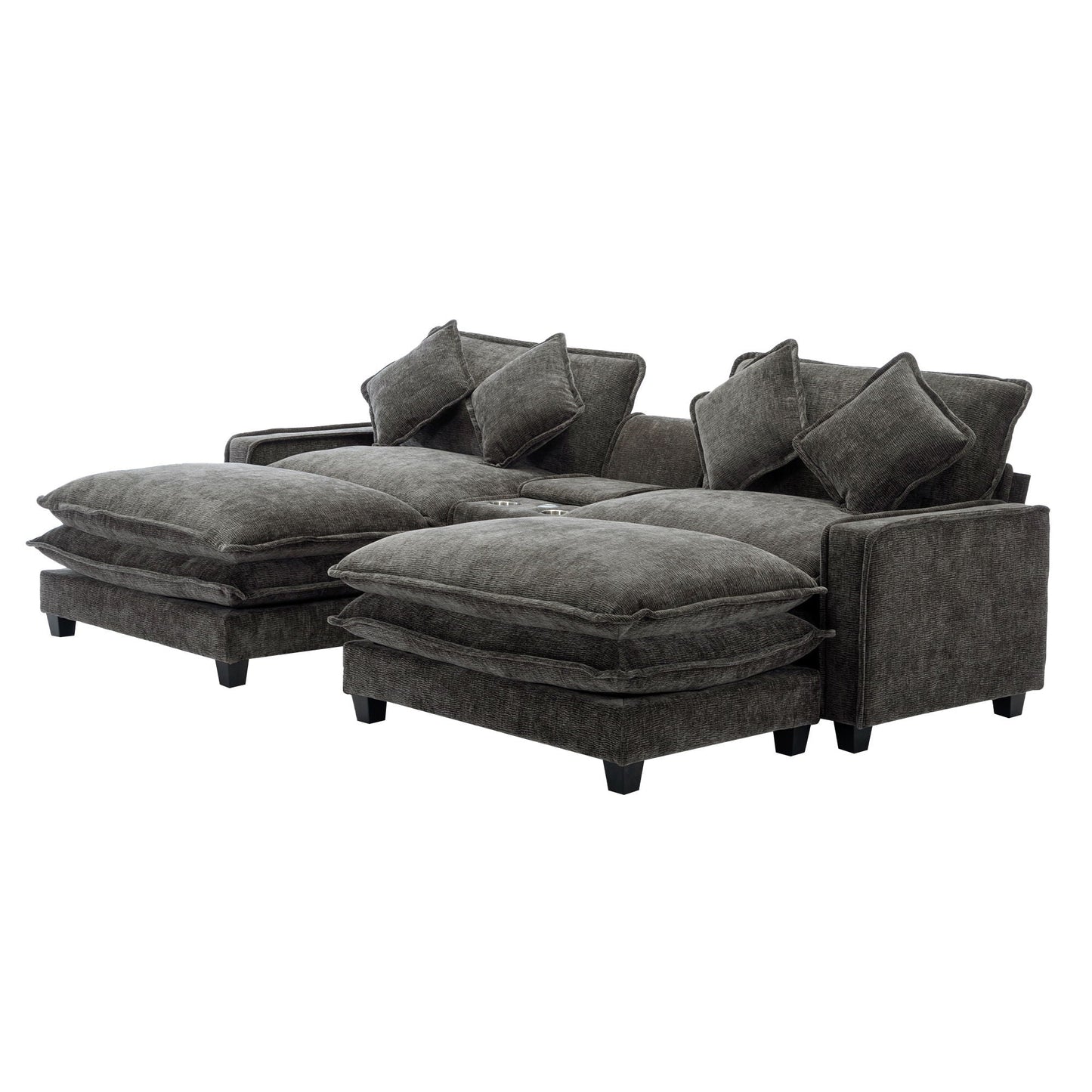 Three-piece modern sectional sofa with removable ottomans in dark gray fabric, USB ports on Tampa Home & Garden Store