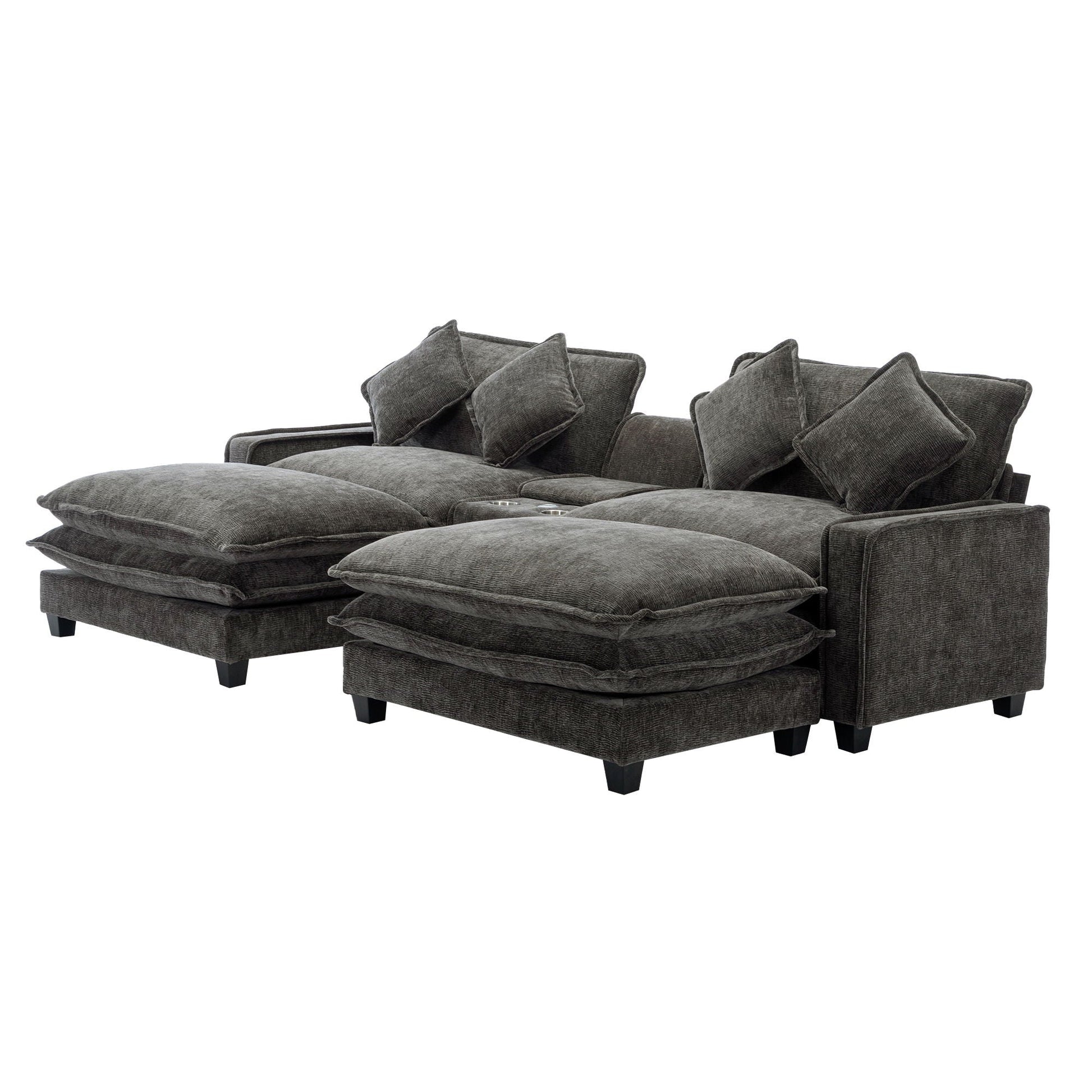 Three-piece modern sectional sofa with removable ottomans in dark gray fabric, USB ports on Tampa Home & Garden Store