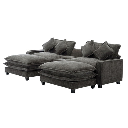 Three-piece modern sectional sofa with removable ottomans in dark gray fabric, USB ports on Tampa Home & Garden Store