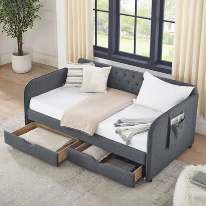 Daybed With Trundle and Storage Drawers Flat Arms