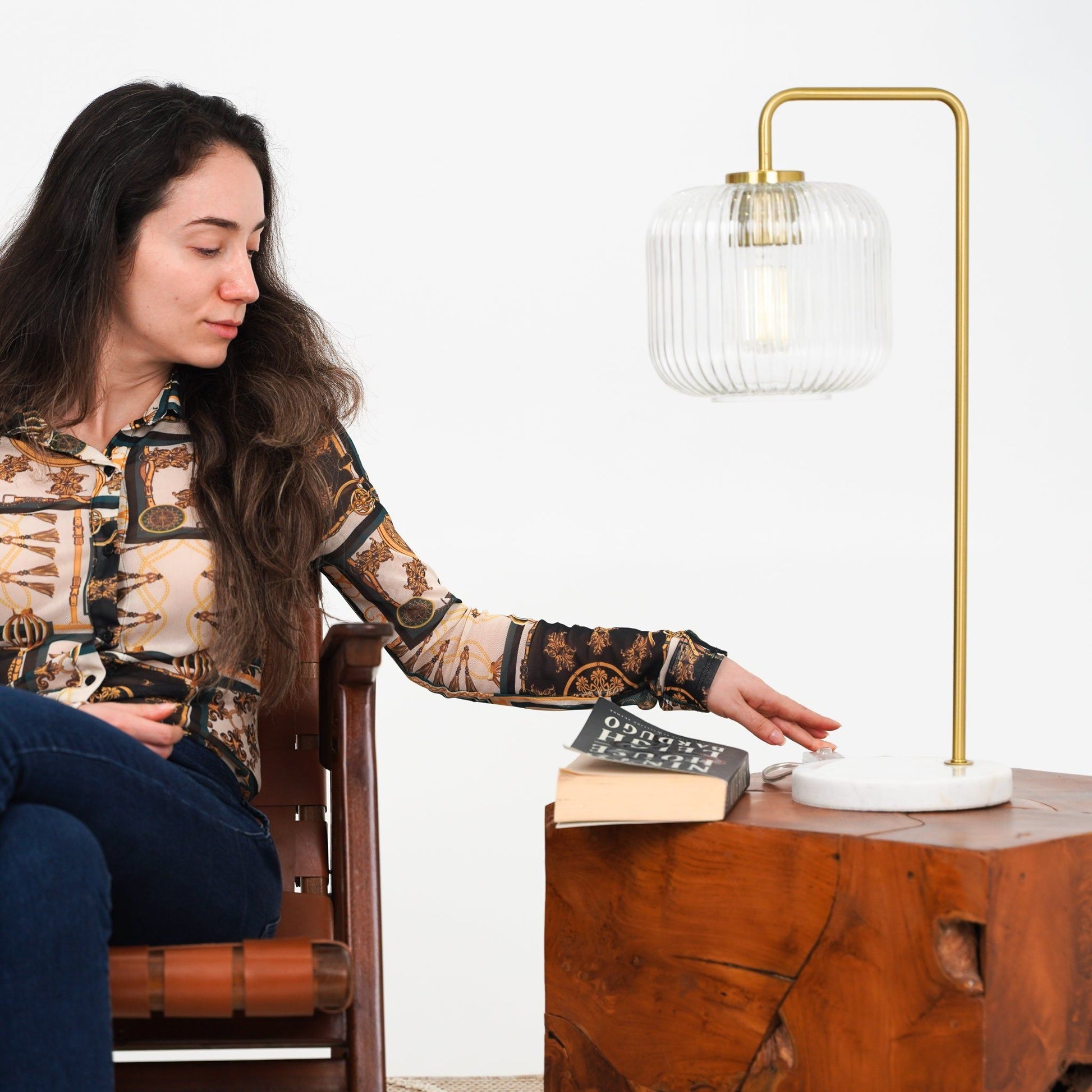 Haven clear table lamp with gold frame and ribbed glass shade on marble base by HouseOfZazla on Tampa Home & Garden Store