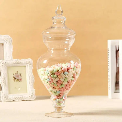 Clear glass candy jar with lid, pastel mini marshmallows inside on Tampa Home & Garden Store