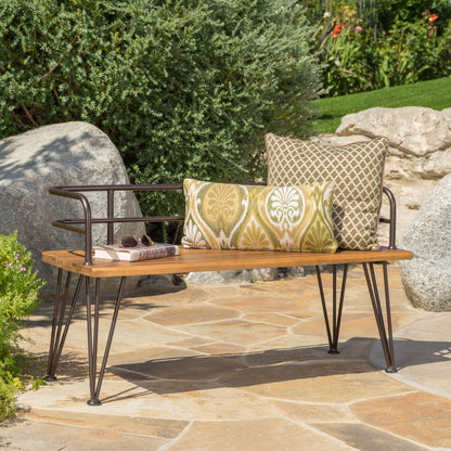 Classic Outdoor Bench with Iron and Teak Frame