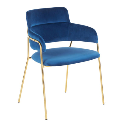 Contemporary chair set with padded blue velvet seats and gold metal legs, 2 chairs on Tampa Home & Garden Store