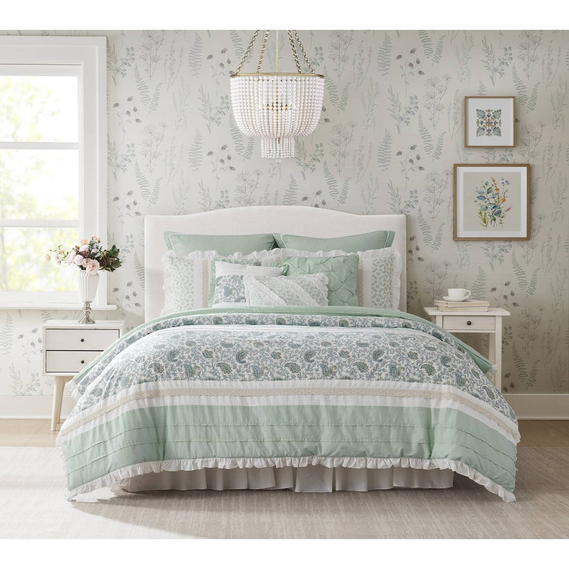 9 Piece Cotton Percale Comforter Set Aqua by HouseOfZazla on bed with mint pillows on Tampa Home & Garden Store