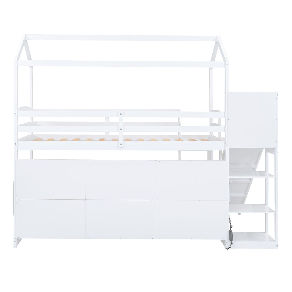 House loft bed white frame with right-side climbing ladder and guard rails on Tampa Home & Garden Store