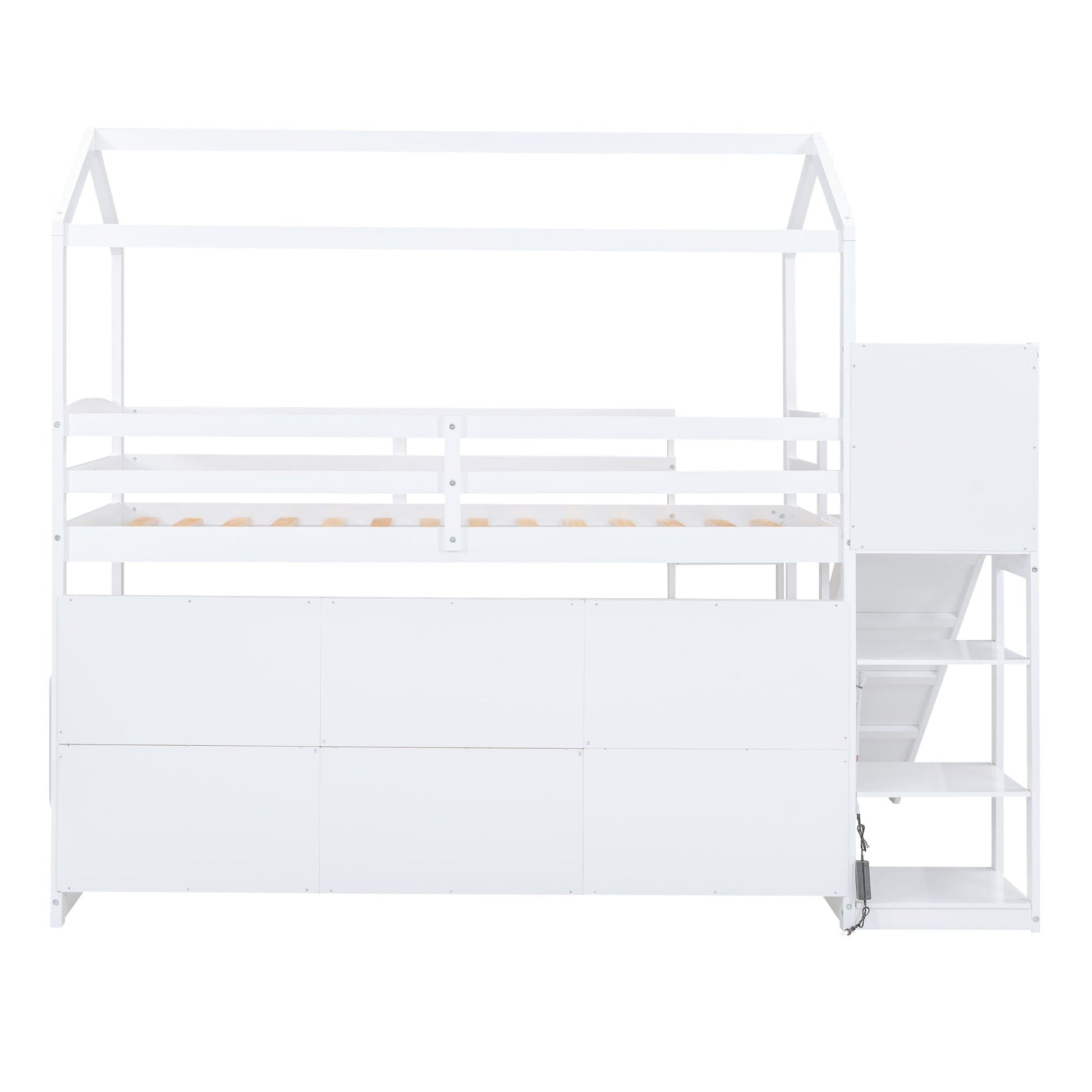 House loft bed white frame with right-side climbing ladder and guard rails on Tampa Home & Garden Store