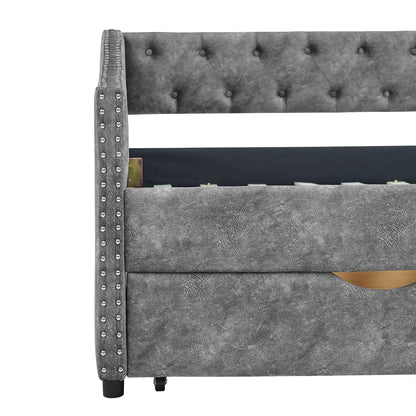 Upholstered Tufted Daybed with Storage Drawers