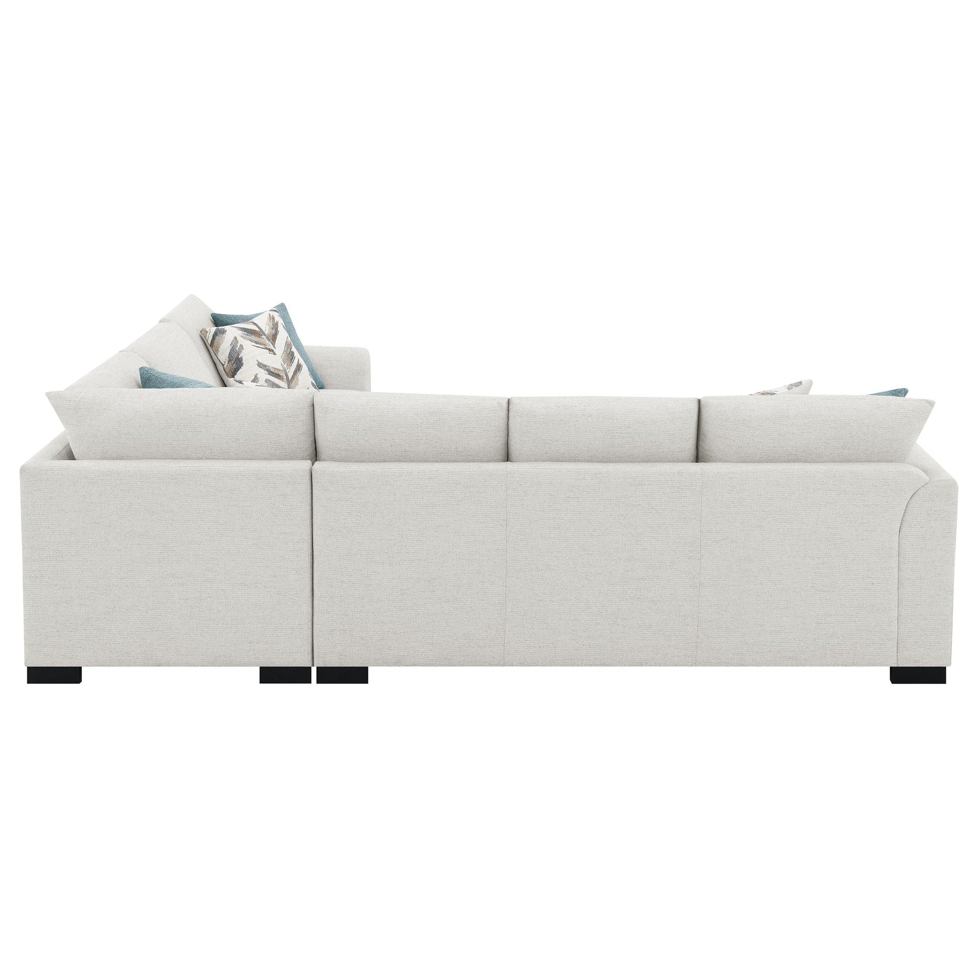 Radison greige sleeper sectional with teal accents, low-profile arms on Tampa Home & Garden Store
