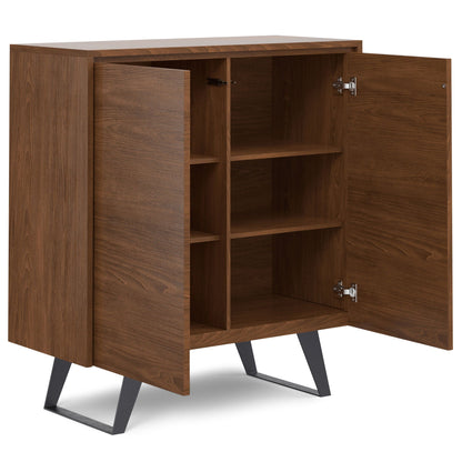 Lowry storage cabinet by HouseOfZazla in warm brown wood with shelves and black metal legs on Tampa Home & Garden Store