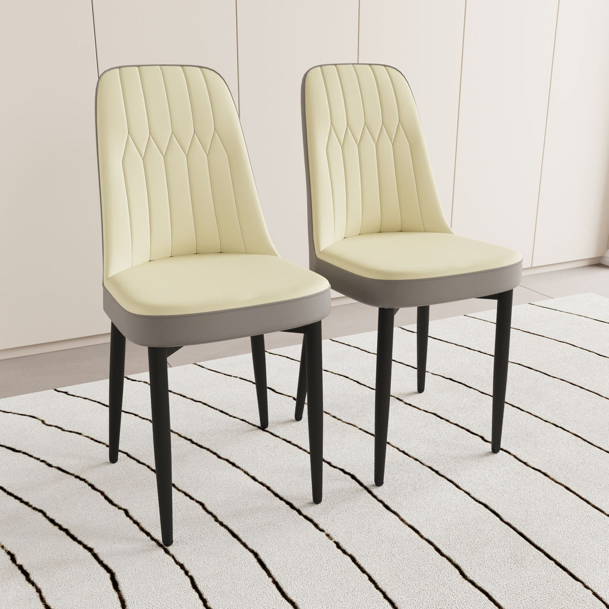 Modern dining chairs, HouseOfZazla cream upholstery with black metal legs, set of 2 on Tampa Home & Garden Store