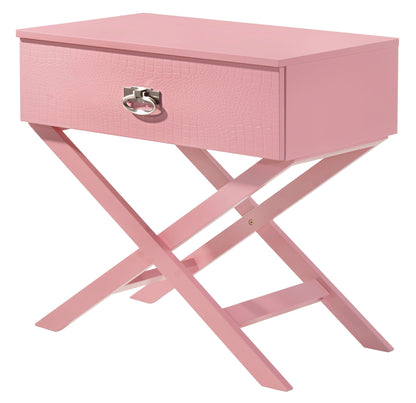 Accent nightstand pink crocodile-textured drawer front with silver ring pull and solid wood frame on Tampa Home & Garden Store