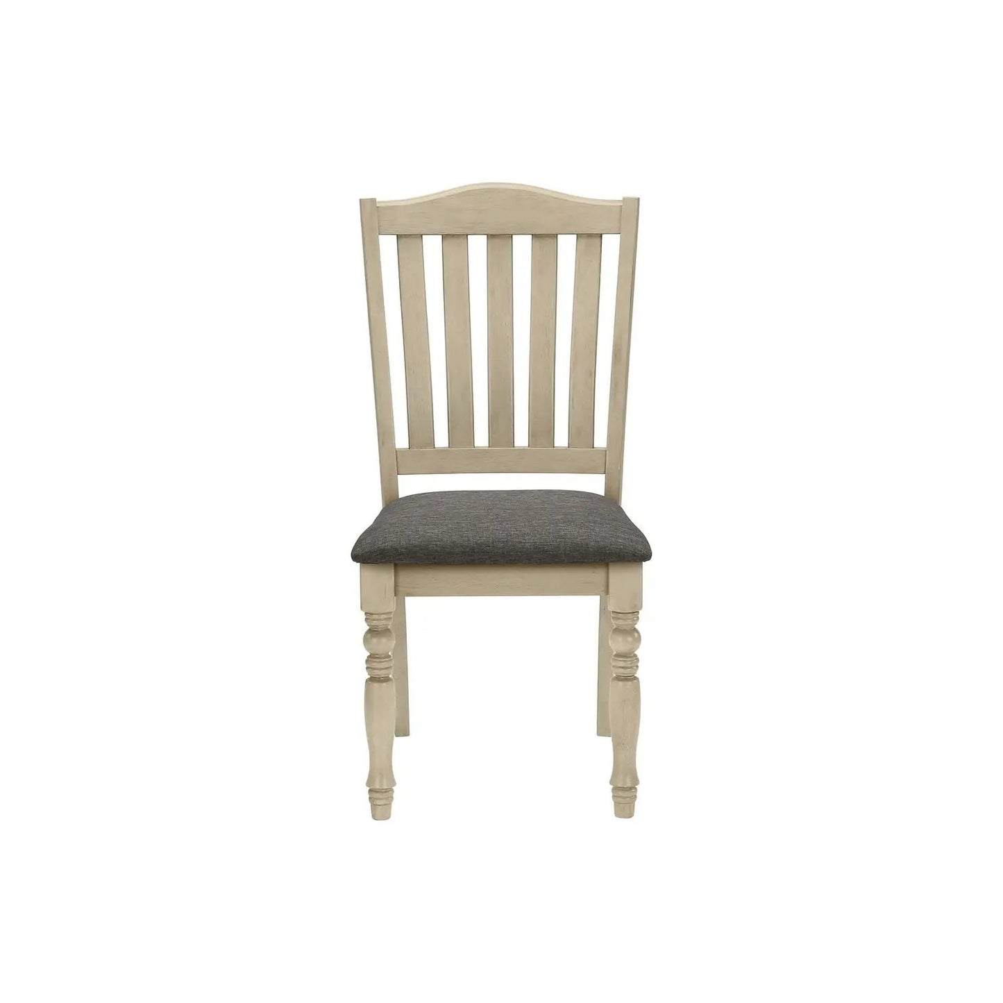 Dining chair upholstered gray cushion, light wood finish, slat back, side chair style on Tampa Home & Garden Store