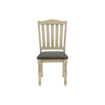 Dining chair upholstered gray cushion, light wood finish, slat back, side chair style on Tampa Home & Garden Store