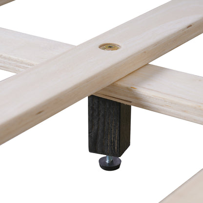 Queen size bed frame slats in light wood with a dark leg and metal bolt on Tampa Home & Garden Store