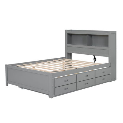 Gray HouseOfZazla full-size platform bed with built-in shelves and front storage drawers on Tampa Home & Garden Store