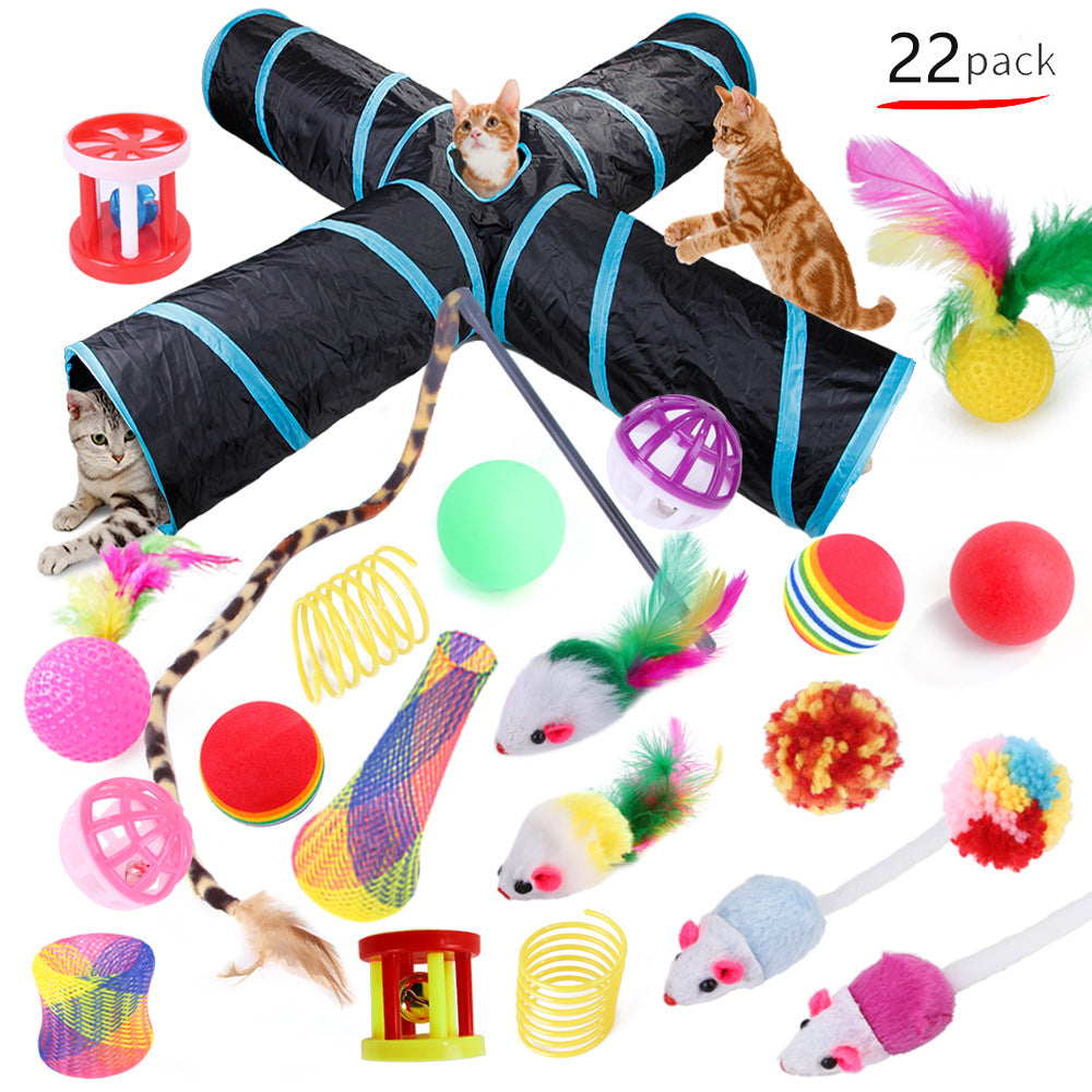 Cat tunnel toy set by Sell My Stuff, black tunnels with blue trim, 22-pack with balls and mice on Tampa Home & Garden Store