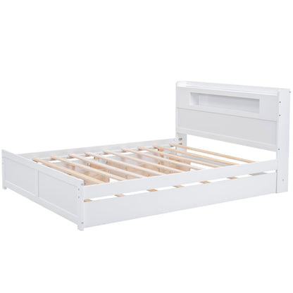 Storage Platform Bed with LED lights, white finish, 2 drawers and trundle by HouseOfZazla on Tampa Home & Garden Store