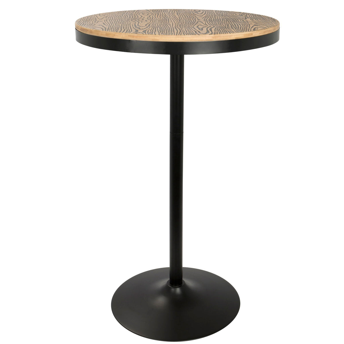 Industrial round bamboo-top bar table with black pedestal base on Tampa Home & Garden Store
