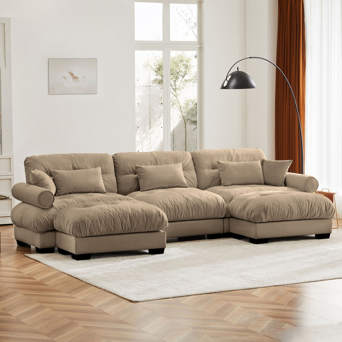 2-Piece Living Room Set Super Comfort Oversized Modular Sectional Sofa with Movable Ottoman taupe on Tampa Home & Garden Store