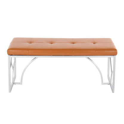 Upholstered bench orange faux leather with tufted cushion and chrome metal frame HouseOfZazla on Tampa Home & Garden Store