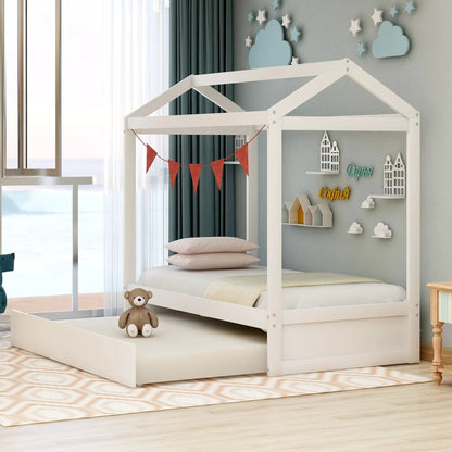 House Bed With Trundle In Twin Size White