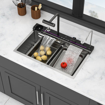 Single Bowl Kitchen Sink And The Smart Led Faucet