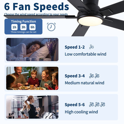 Low-profile flush-mount ceiling fan with integrated LED light, black finish, reversible motor on Tampa Home & Garden Store