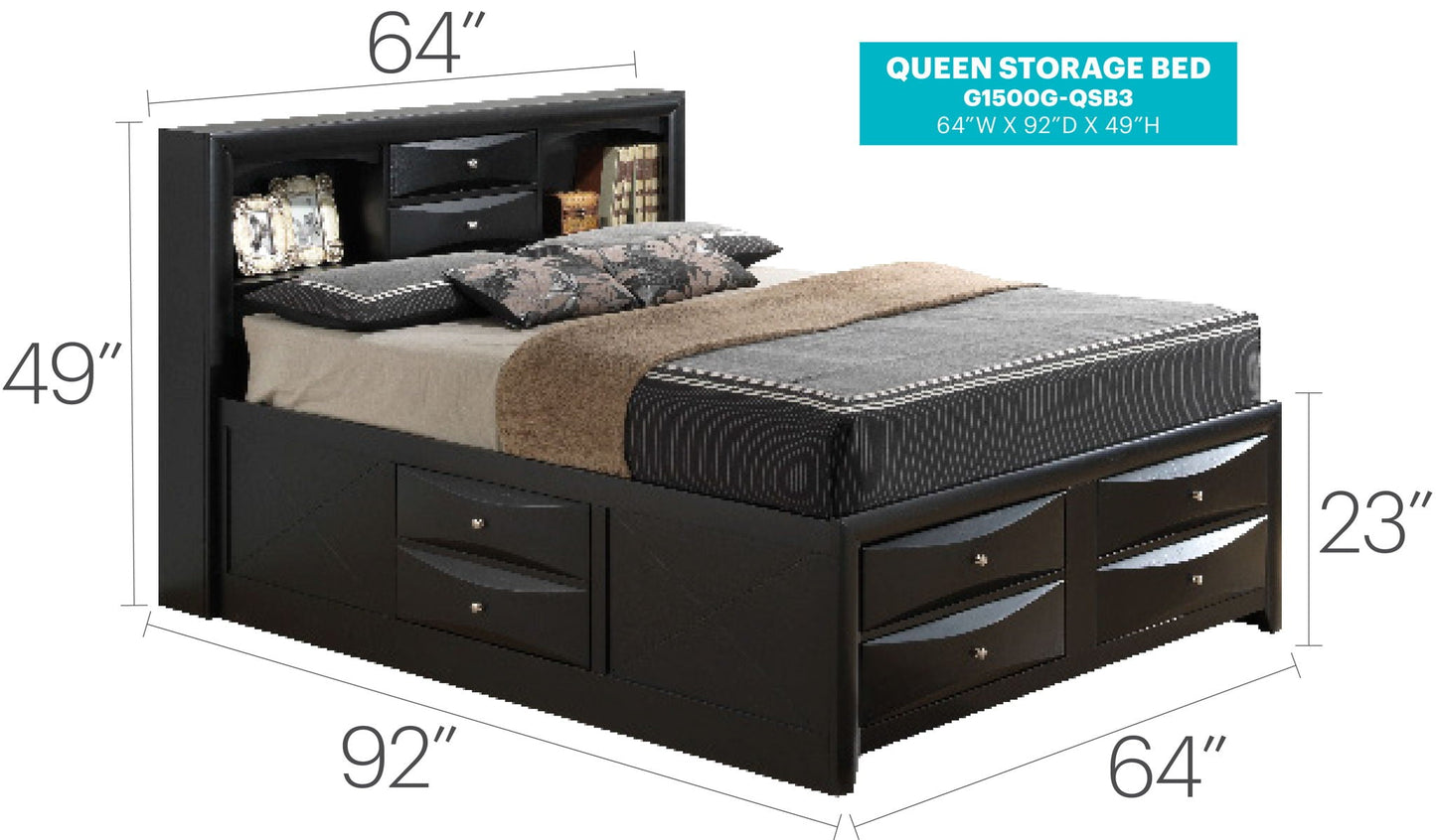 Queen storage bed with bookcase headboard in black finish and built-in drawers HouseOfZazla on Tampa Home & Garden Store