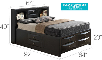 Queen storage bed with bookcase headboard in black finish and built-in drawers HouseOfZazla on Tampa Home & Garden Store