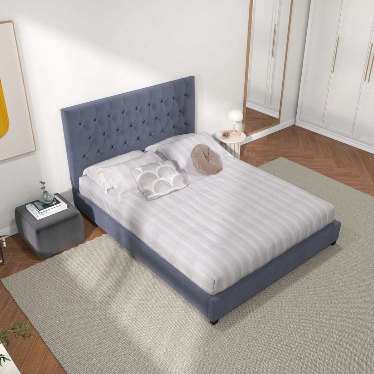 Mid Century Modern and Upholstered Platform Bed