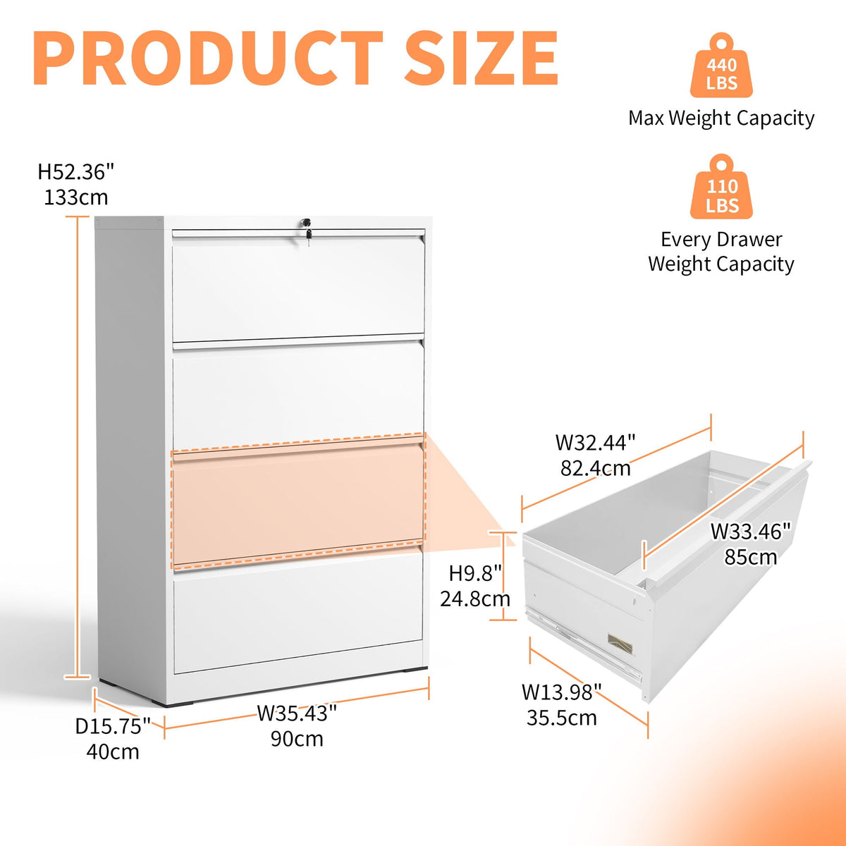 Premium drawer metal lateral filing cabinet with lock in black or white by HouseOfZazla on Tampa Home & Garden Store