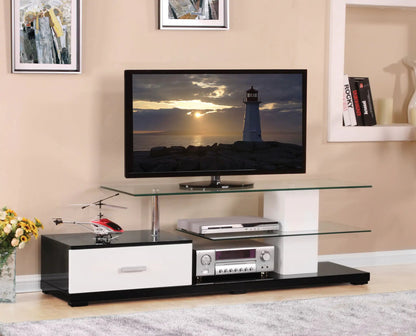 Ivana TV Stand White/Black by Unique Piece Furniture with glass shelves on Tampa Home & Garden Store