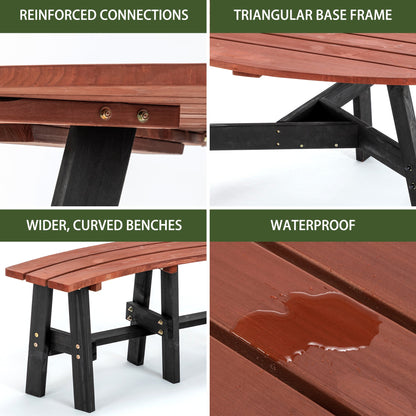 Rustic Outdoor Fir Wood Picnic Table with Six Seats