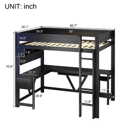 Gaming Loft Bed with Desk and LED Lighting