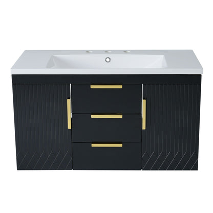 Wall Mounted Bathroom Vanity With Sink and Shelf