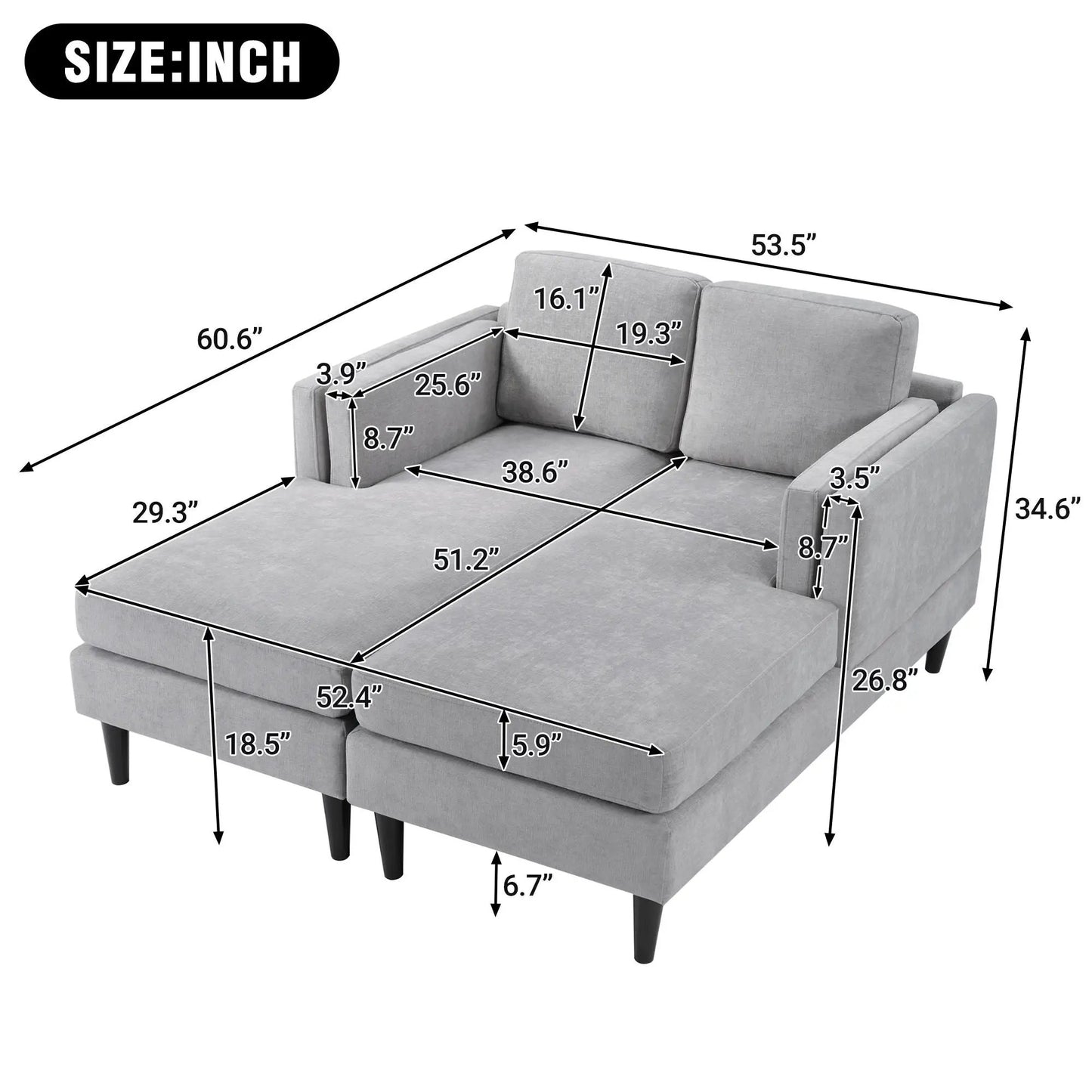 Chaise Lounge Sofa Bed With Dual Layer Armrests