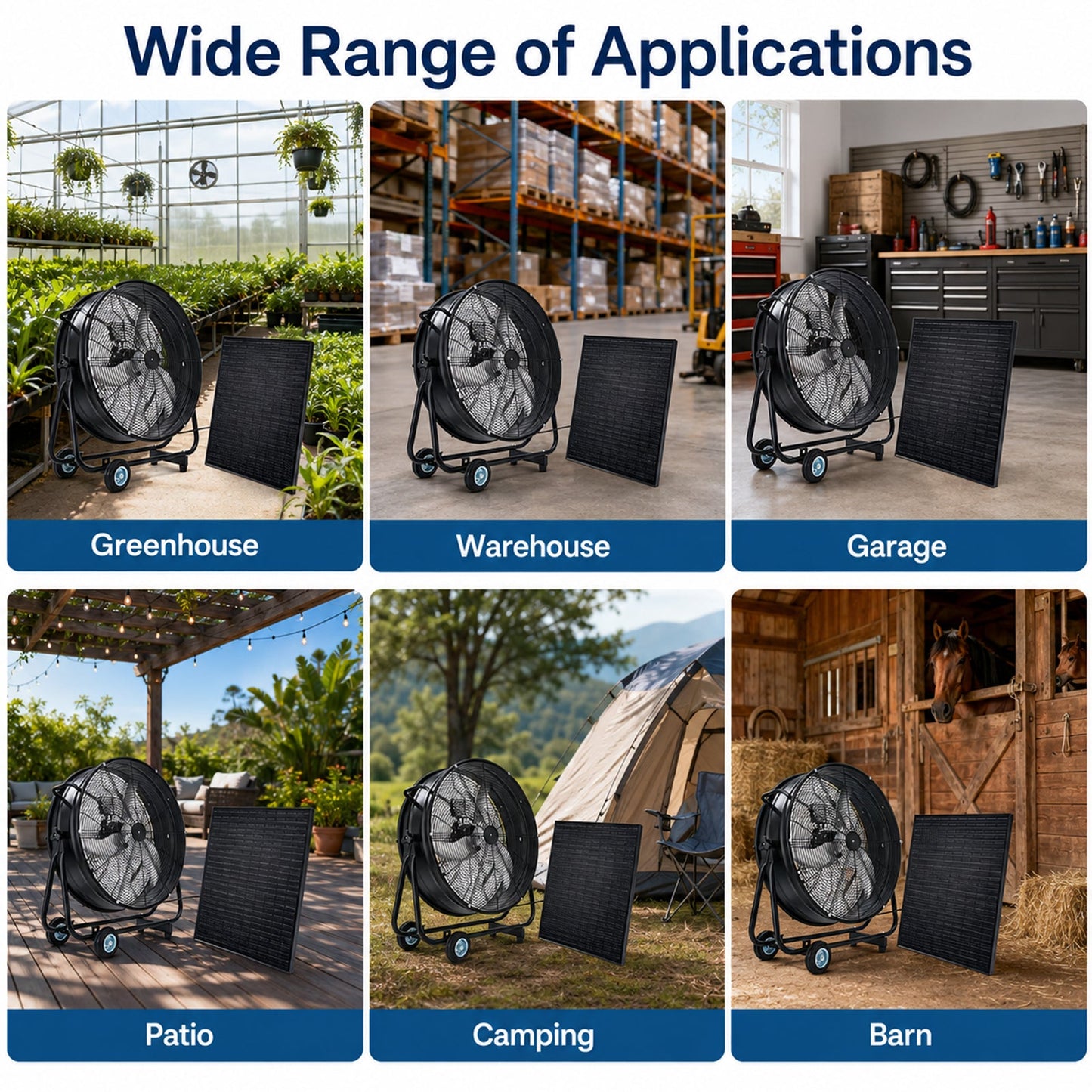 3x 30in wheeled solar fans with 140W monocrystalline panels by HouseOfZazla in greenhouse on Tampa Home & Garden Store